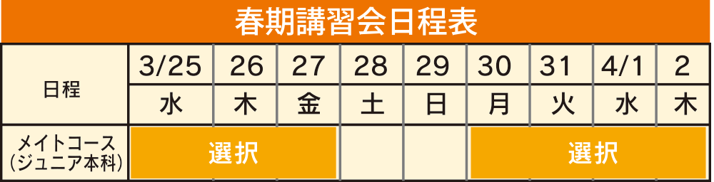 春期講習習会日程表