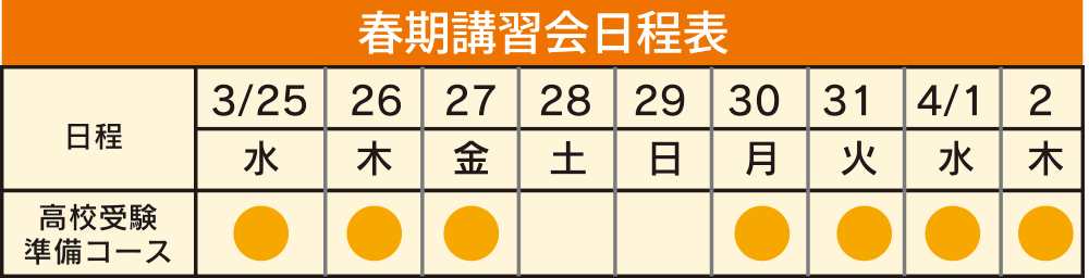 春期講習習会日程表