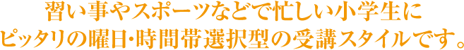 習い事やスポーツなどで忙しい小学生にピッタリの曜日・時間帯選択型の受講スタイルです。
