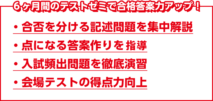 6ヶ月間のテストゼミで合格答案力アップ!